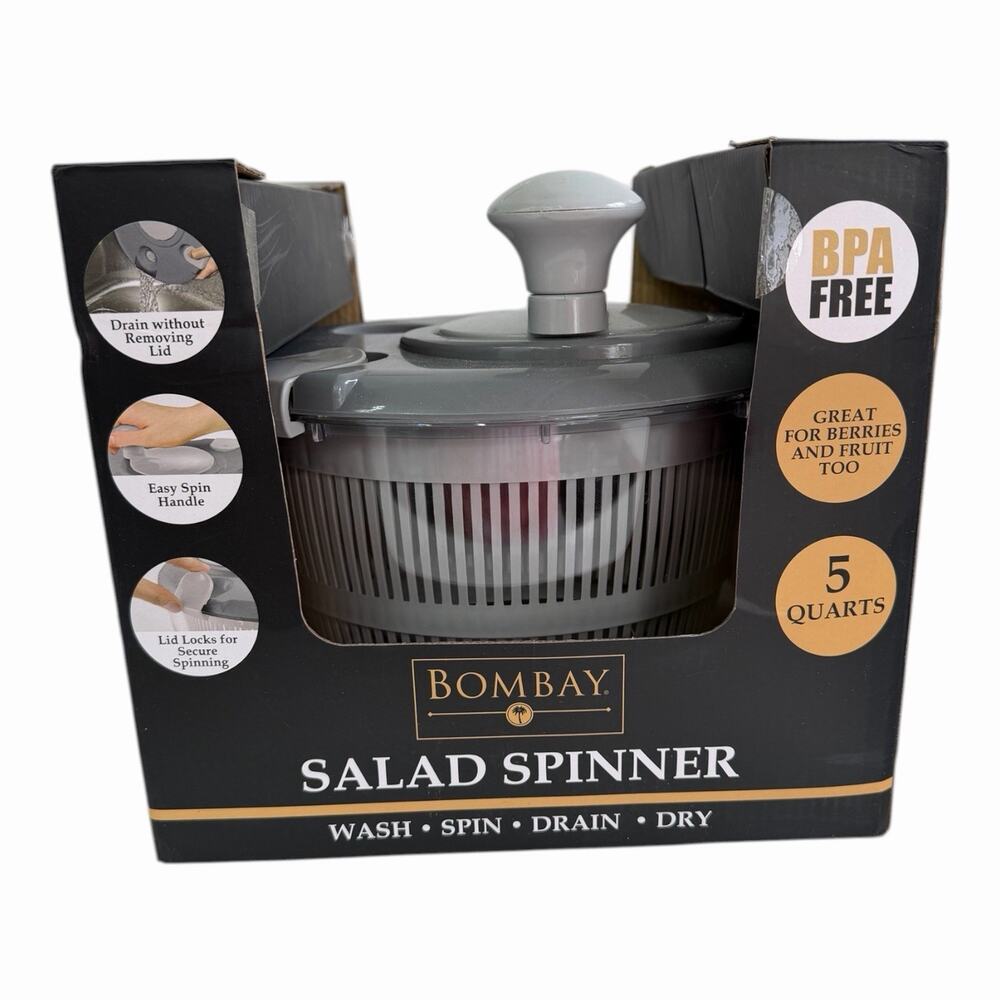 Bombay Salad Spinner 3pc Gray & Clear 5 Quarts